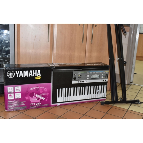 926 - A BOXED YAMAHA YPT-240 DIGITAL KEYBOARD, with stand, instruction book, power supply, etc (2) (Condit... 