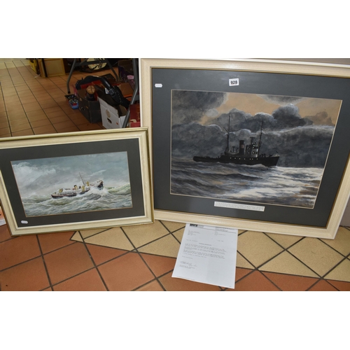 928 - ALF WHITING (1905- 1972) TWO LIFEBOAT THEMED WATERCOLOURS, the first depicting the Tug Rumania which... 