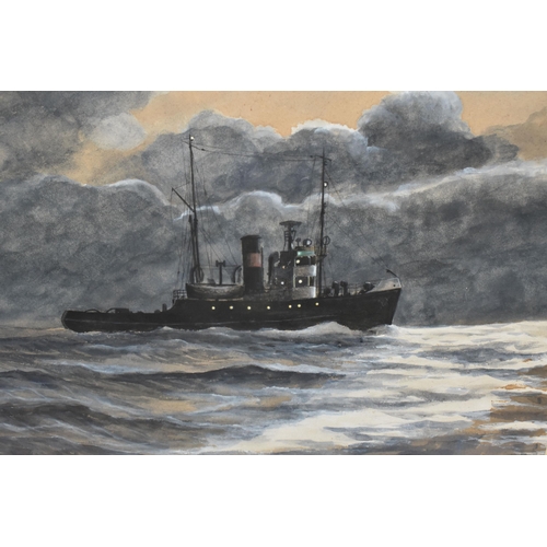 928 - ALF WHITING (1905- 1972) TWO LIFEBOAT THEMED WATERCOLOURS, the first depicting the Tug Rumania which... 