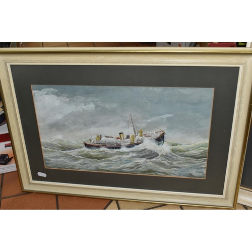 928 - ALF WHITING (1905- 1972) TWO LIFEBOAT THEMED WATERCOLOURS, the first depicting the Tug Rumania which... 