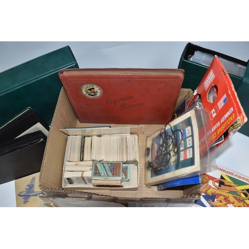 930 - A BOX AND LOOSE CIGARETTE CARDS AND OTHER EPHEMERA, to include cigarette cards loose in two albums, ... 