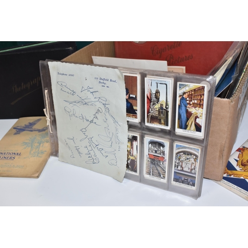 930 - A BOX AND LOOSE CIGARETTE CARDS AND OTHER EPHEMERA, to include cigarette cards loose in two albums, ... 