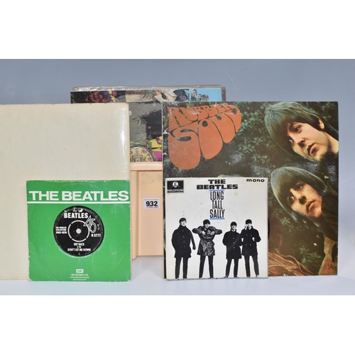 932 - A BOX OF THE BEATLES RECORDS, comprising LPs: The Beatles (white album) serial no 0126989, Mono PMC ... 