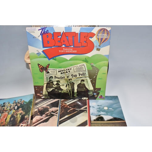 932 - A BOX OF THE BEATLES RECORDS, comprising LPs: The Beatles (white album) serial no 0126989, Mono PMC ... 