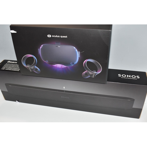 933 - A SONOS BEAM SOUNDBAR AND AN OCULUS QUEST VR SYSTEM, both boxed and appear complete (2) (Condition R... 