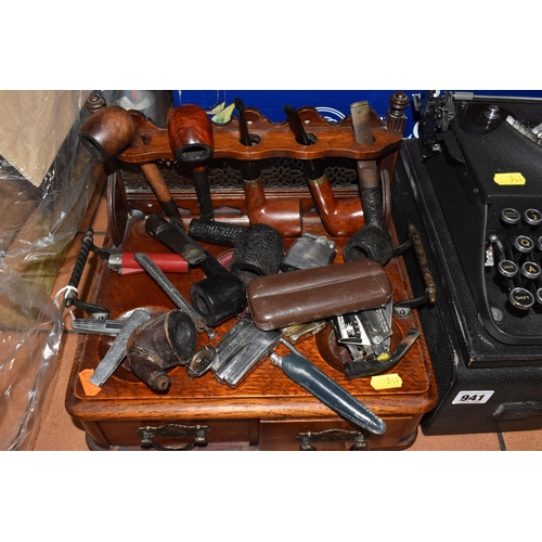 941 - ONE BOX AND LOOSE MIXED SUNDIRES to include a cased Imperial typewriter, a pipe stand with a collect... 