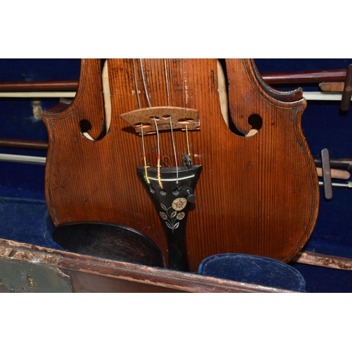 946 - A VIOLIN WITH FITTED WOODEN CASE, a late 19th century violin, possibly French, stamped 'A.S'. Below ... 