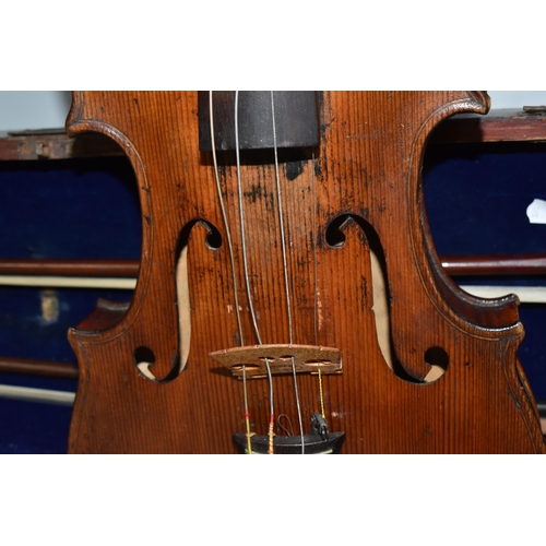 946 - A VIOLIN WITH FITTED WOODEN CASE, a late 19th century violin, possibly French, stamped 'A.S'. Below ... 