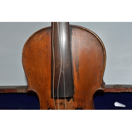 946 - A VIOLIN WITH FITTED WOODEN CASE, a late 19th century violin, possibly French, stamped 'A.S'. Below ... 