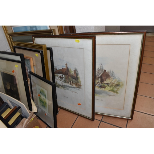 986 - THREE BOXES AND LOOSE ASSORTED PRINTS ETC, to include an etching by John G. Mathieson depicting a la... 