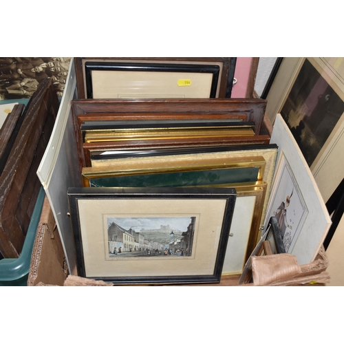 986 - THREE BOXES AND LOOSE ASSORTED PRINTS ETC, to include an etching by John G. Mathieson depicting a la... 