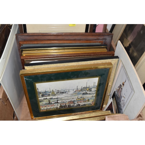 986 - THREE BOXES AND LOOSE ASSORTED PRINTS ETC, to include an etching by John G. Mathieson depicting a la... 