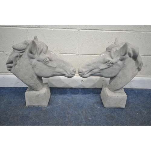 153 - A PAIR OF MODERN COMPOSITE HORSE HEAD DECORATIVE FIGURES, height 58cm, condition report: good condit... 