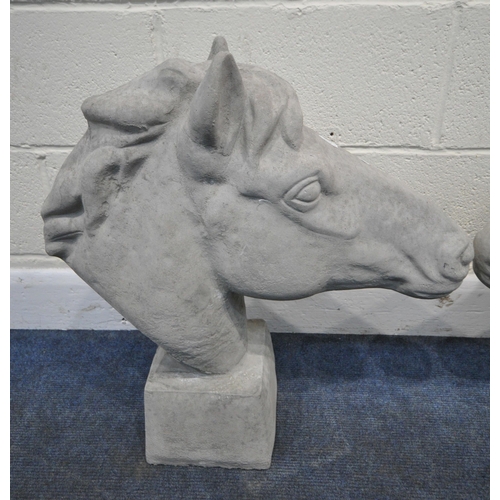 153 - A PAIR OF MODERN COMPOSITE HORSE HEAD DECORATIVE FIGURES, height 58cm, condition report: good condit... 