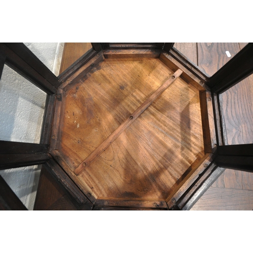 155 - A 20TH CENTURY EBONISED OAK OCTAGONAL ANGLO INDIAN TABLE, with intricate carved details all over, di... 