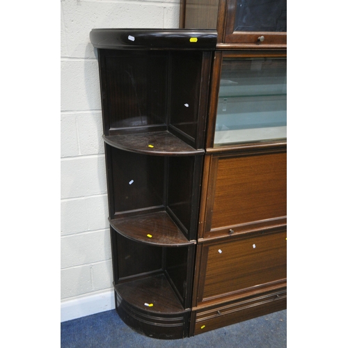 160 - A 20TH CENTURY MAHOGANY SECTIONAL CABINET, fitted with double bevelled glass hide and fall doors, do... 