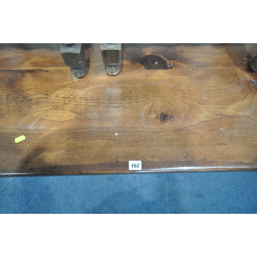 162 - A LARGE RECTANGULAR TABLE, length 214cm x depth 118cm x height 80cm x height to frieze 65cm, along w... 