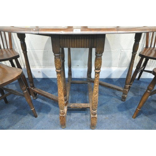 167 - A 20TH CENTURY OAK OVAL GATE LEG TABLE, open width 131cm x depth 87cm x height 76cm, another gate le... 