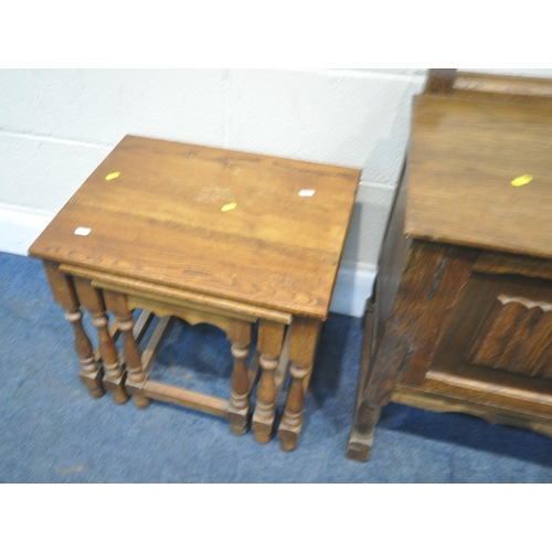 168 - A 20TH CENTURY OAK TELEPHONE SEAT, with a single door, width 105cm x depth 42cm x height 68cm, a nes... 