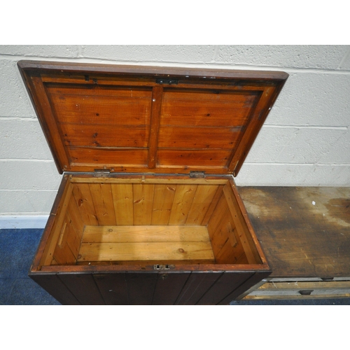 169 - A PINE LIDDED STORAGE CHEST, with twin handles, width 90cm x depth 50cm x height 60cm, along with a ... 