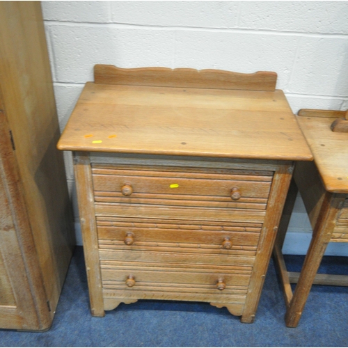 178 - LUCIAN ERCOLANI, A MID CENTURY ERCOL LIMED OAK FOUR PIECE BEDROOM SUITE, comprising a double door wa... 