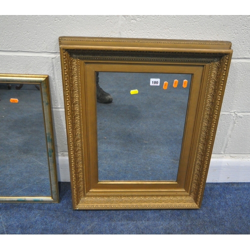 180 - A GILT FRAME RECTANGULAR WALL MIRROR, 78cm x depth 54cm, along with three other mirrors, condition r... 