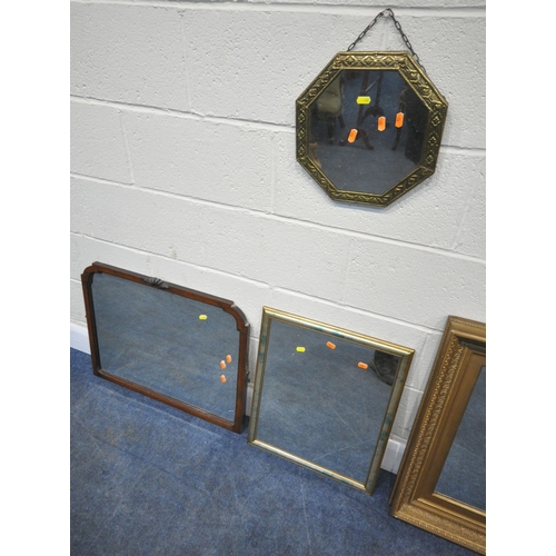 180 - A GILT FRAME RECTANGULAR WALL MIRROR, 78cm x depth 54cm, along with three other mirrors, condition r... 