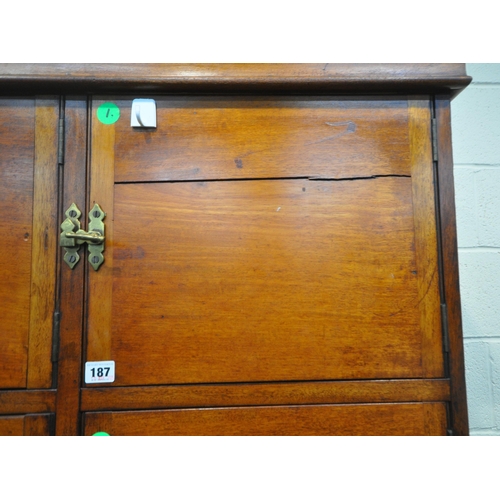 187 - AN EARLY 20TH CENTURY MAHOGANY LOCKER CABINET, fitted with ten cupboard doors, width 100cm x depth 5... 