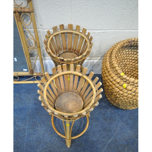 203 - A SELECTION OF WICKER OCCASIONAL FURNITURE, to include a mirror with a shelf, another mirror, two pl... 