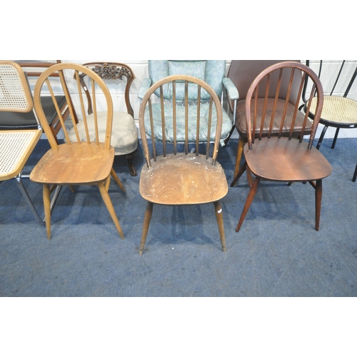 210 - NINE CHAIRS, varying in shape, size, colour, style, material, etc, including three Ercol chairs, con... 