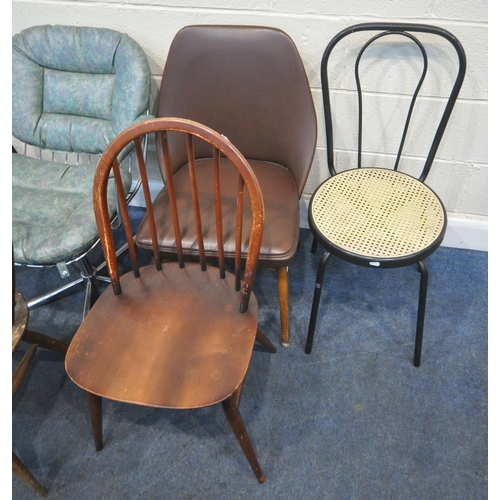 210 - NINE CHAIRS, varying in shape, size, colour, style, material, etc, including three Ercol chairs, con... 