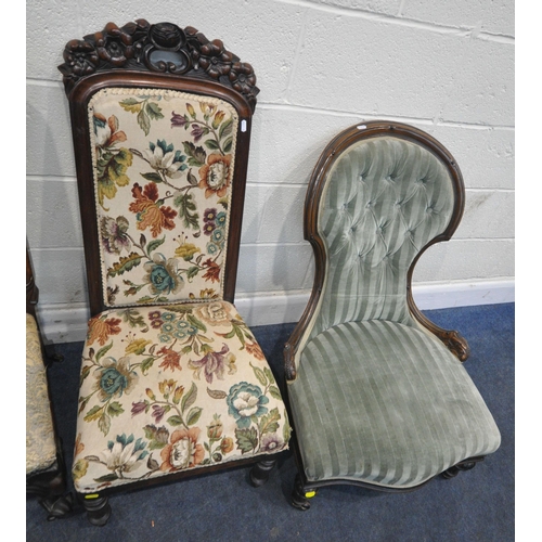 220 - A VICTORIAN ROSEWOOD CHAIR, with a scrolled crest, foliate upholstery, raised on cabriole legs, with... 