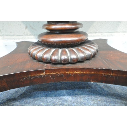 226 - A REGENCY MAHOGANY D END TABLE, raised on an octagonal tapered support, with a shaped base, and acor... 