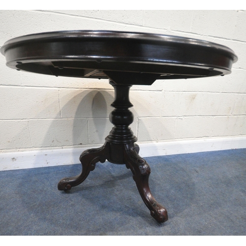 227 - A LATE VICTORIAN MAHOGANY CIRCULAR TILT TOP TRIPOD TABLE, diameter 102cm x height 76cm, condition re... 