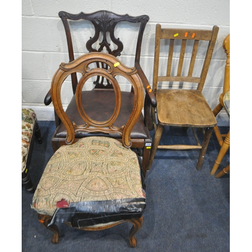 230 - A SET OF FOUR BEECH CHAIRS, along with three odd chairs, condition report: all with imperfections, s... 