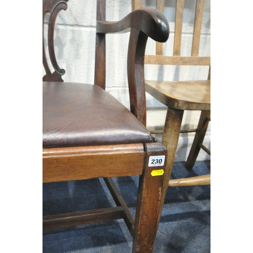 230 - A SET OF FOUR BEECH CHAIRS, along with three odd chairs, condition report: all with imperfections, s... 