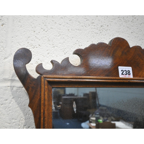 238 - A 19TH CENTURY MAHOGANY FRETWORK WALL MIRROR, 42cm x 62cm, condition report: foxing and losses to th... 