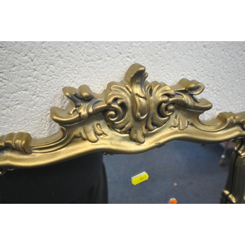 241 - TWO GILT FRAME WALL MIRRORS, both with scrolled details, largest 91cm x depth 72cm, condition report... 