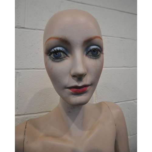 243 - THREE MID-CENTURY FULL SIZE FEMALE MANNEQUINS, one with painted hair, the others without, tallest 18... 