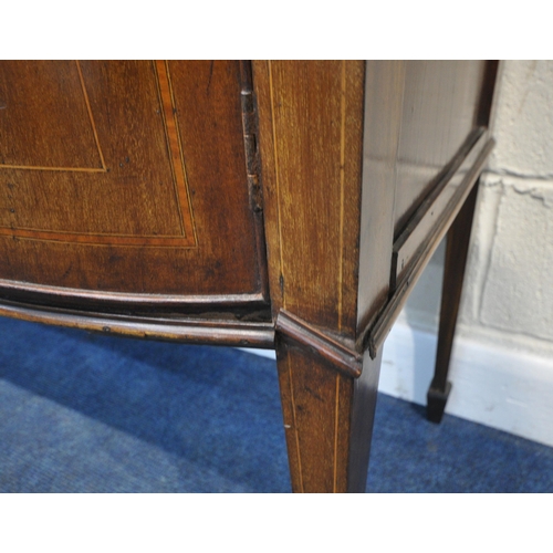 248 - AN EARLY 20TH CENTURY MAHOGANY DOUBLE BOW FRONT SIDEBOARD, fitted with a single drawer, a fall front... 