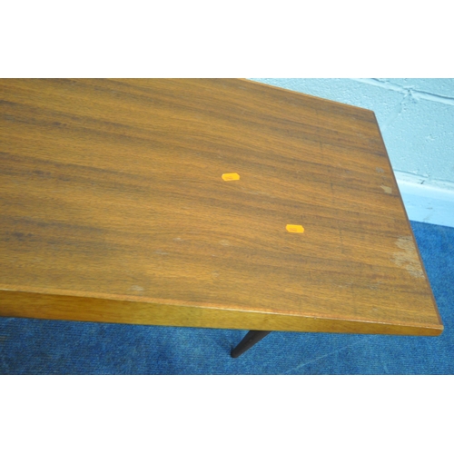 250 - GORDON RUSSELL, A MID CENTURY TEAK RECTANGULAR COFFEE TABLE, raised on tapered legs, width 122cm x d... 