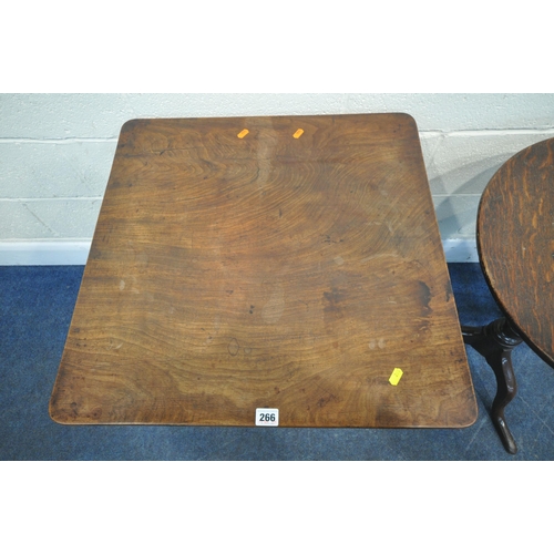 266 - THREE TRIPOD TABLES, comprising a square top table, and two circular tables, largest table 61cm squa... 