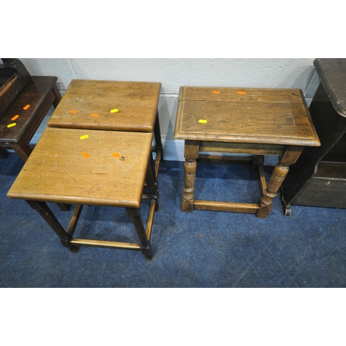 276 - SIX SMALL OAK TABLES, varying in shape, size, style, etc, condition report: all with marks, scuffs, ... 