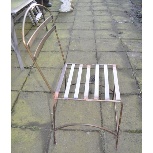 10 - A SET OF TEN RETRO STEEL GARDEN/BISTRO CHAIRS,  with steel slats for seat and back