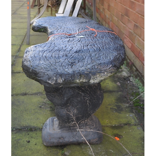 12 - A CURVED CONCRETE GARDEN BENCH, with squirrel bases length 117cm, and a concrete garden seat with my... 