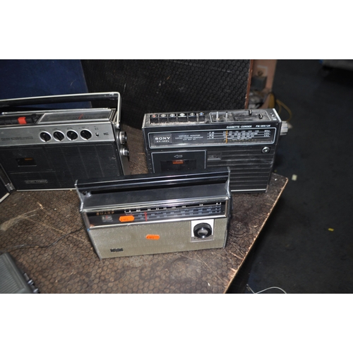 69 - A COLLECTION OF VINTAGE PORTABLE STEREOS AND A CLOCK RADIO, including Sony CF-400L and CFS-71L (work... 