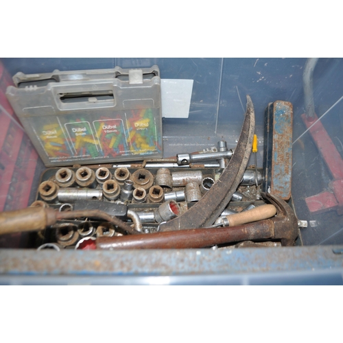 77 - THREE TRAYS CONTAINING AUTOMOTIVE TOOLS, including socket sets, spanners, a Makita angle grinder (PA... 