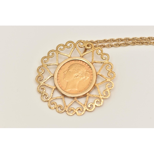 420 - A MOUNTED FULL GOLD SOVEREIGN COIN PENDANT AND CHAIN, the sovereign depicting Queen Victoria, dated ... 