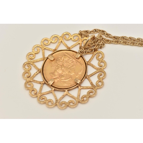 420 - A MOUNTED FULL GOLD SOVEREIGN COIN PENDANT AND CHAIN, the sovereign depicting Queen Victoria, dated ... 