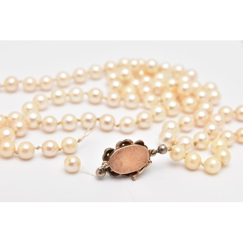 426 - A SINGLE STRAND OF CULTURED PEARLS, AF, cream pearls with a pink hue, each measuring approximately 6... 